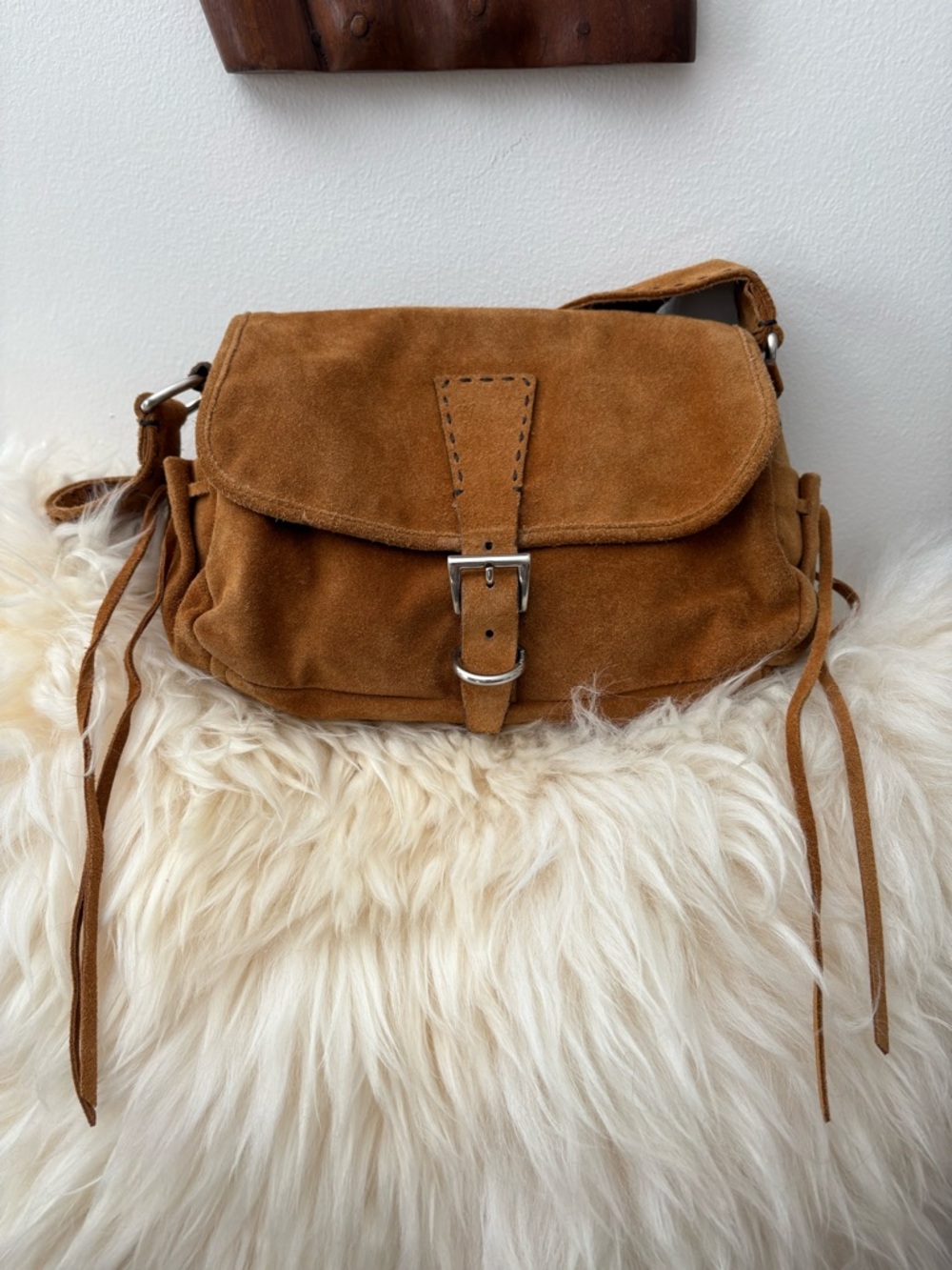 Prada Cognac Suede Buckle Bag Boho Hippie